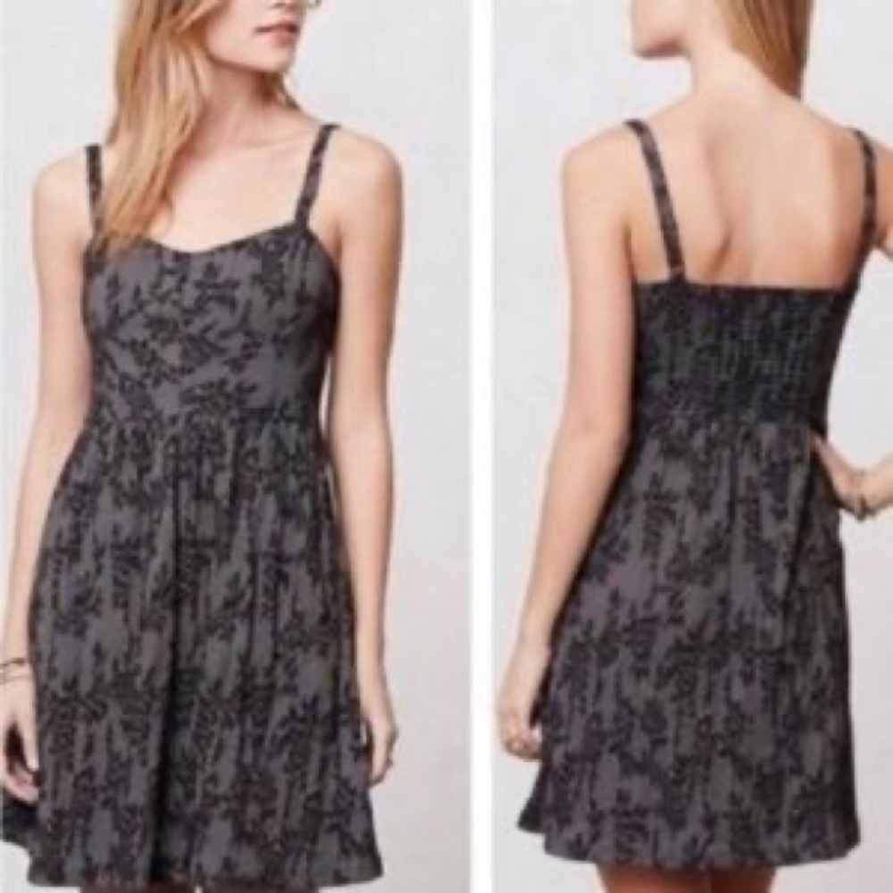Anthro Lilka Black Striped Floral Dress